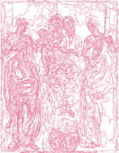 (XVI-JPontormo)/Rose, 06-08-2024.1, 70 x 90 cm, traceur numérique sur papier, stylo bille