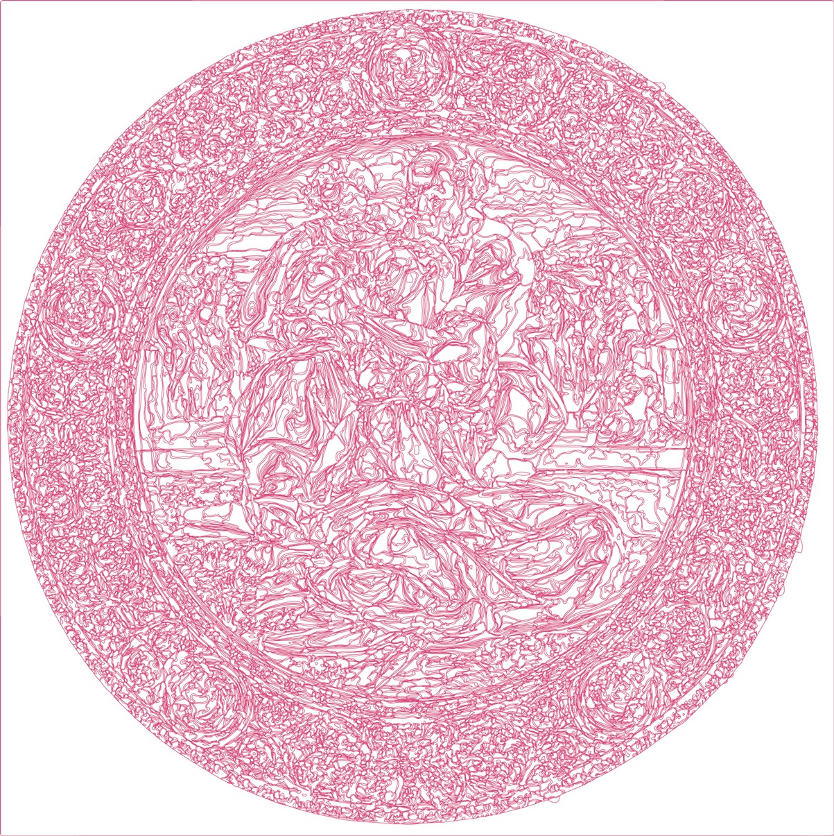 (XVI-Michelange)/Rose, 06-08-2024, 70 x 90 cm, traceur numérique sur papier, stylo bille