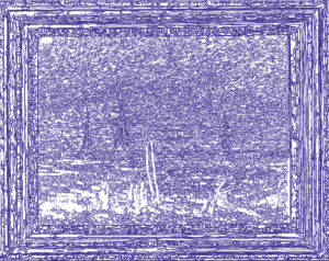 (XVIII-CDFriedrich)/Bleu, 09-01-2024.3, 70 x 80 cm, traceur numérique sur papier, stylo bille