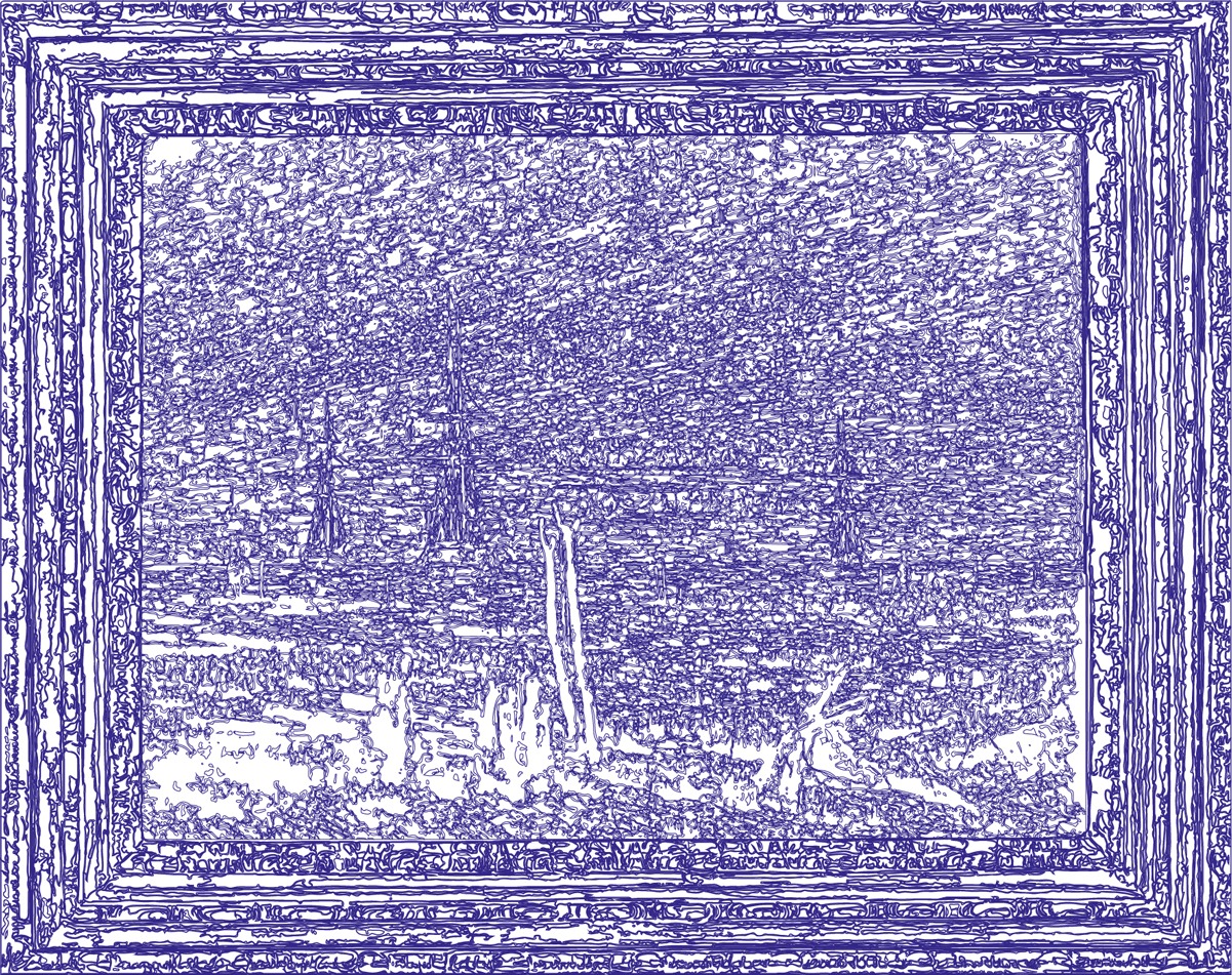 (XVIII-CDFriedrich)/Bleu, 09-01-2024.3, 70 x 80 cm, traceur numérique sur papier, stylo bille