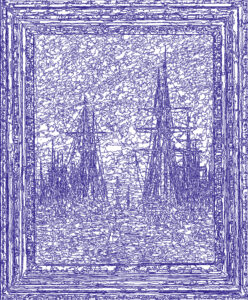 (XVIII-CDFriedrich)/Bleu, 09-01-2024.5, 80 x 70 cm, traceur numérique sur papier, stylo bille