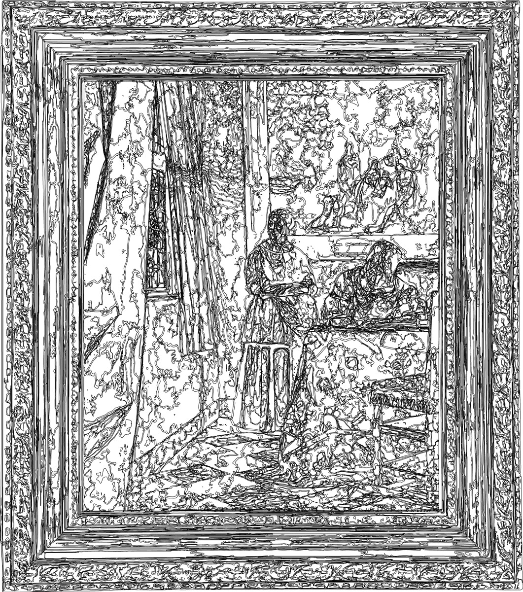 (XVII-JVermeer)/Noir, 10-01-2024.3, 70 x 80 cm, traceur numérique sur papier, stylo bille