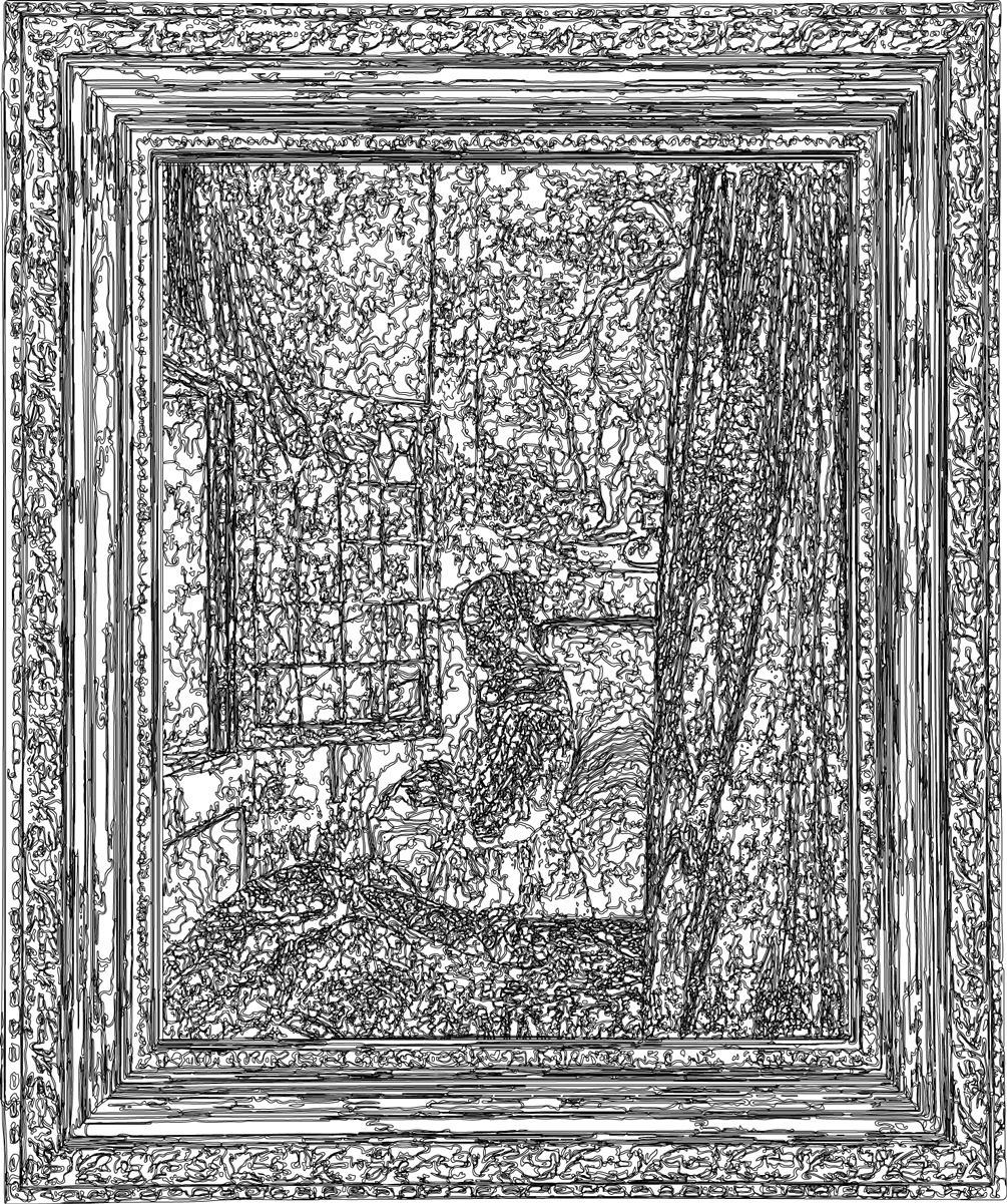 (XVII-JVermeer)/Noir, 19-03-2024.5, 70 x 80 cm, traceur numérique sur papier, stylo bille