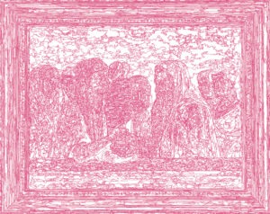 (XVI-GBellini)/Rose, 10-11-2024, 70 x 90 cm, traceur numérique sur papier, stylo bille