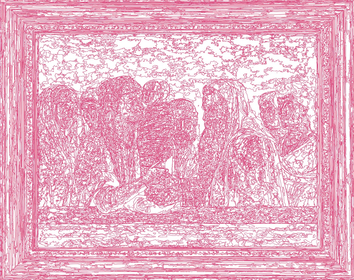 (XVI-GBellini)/Rose, 10-11-2024, 70 x 90 cm, traceur numérique sur papier, stylo bille