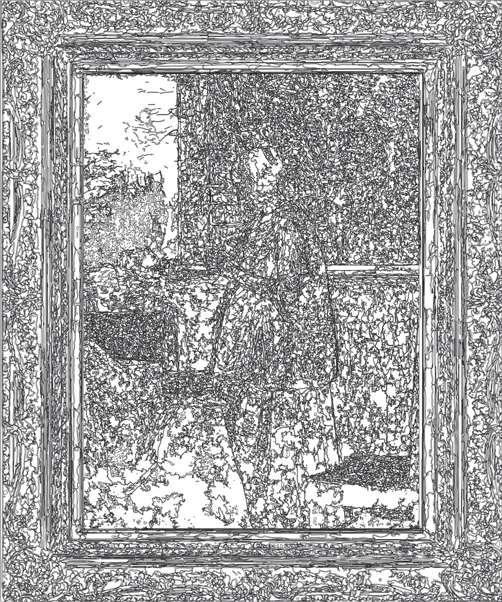 (XVII-JVermeer)/Noir, 15-08-2024.6, 70 x 80 cm, traceur numérique sur papier, stylo bille