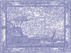 (XVIII-JMWTurner)/Bleu, 09-01-2024.3, 70 x 80 cm, traceur numérique sur papier, stylo bille