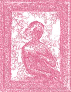 (XVI-Raphaël)/Rose | 24-04-2025.0, 70 x 80 cm, traceur numérique sur papier, stylo bille