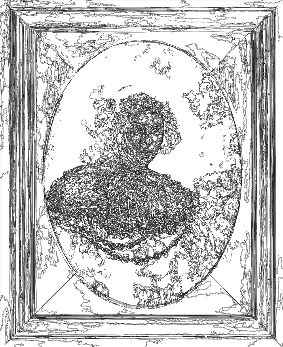 (XVII-Rembrandt)/Noir, 24-04-2025.1, 70 x 80 cm, traceur numérique sur papier, stylo bille