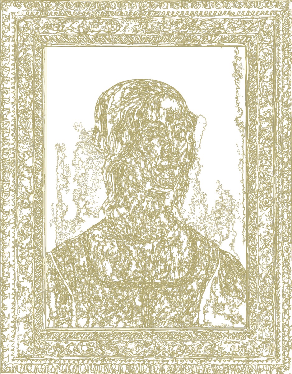 (XV-DGhirlandaio)/Or | 24-04-2025.2, 70 x 80 cm, traceur numérique sur papier, stylo bille