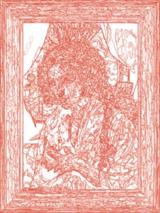 (XX-CSherman)/Rouge, 24-04-2025.4, 70 x 80 cm, traceur numérique sur papier, stylo bille