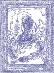 (XVIII-FJDGoya)/Bleu, 24-04-2025.5, 70 x 90 cm, traceur numérique sur papier, stylo bille