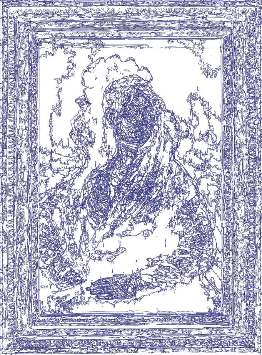 (XVIII-FJDGoya)/Bleu, 24-04-2025.5, 70 x 90 cm, traceur numérique sur papier, stylo bille