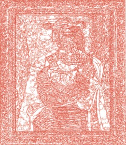 (XX-PPicasso)/Rouge, 28-02-2025.5, 70 x 80 cm, traceur numérique sur papier, stylo bille