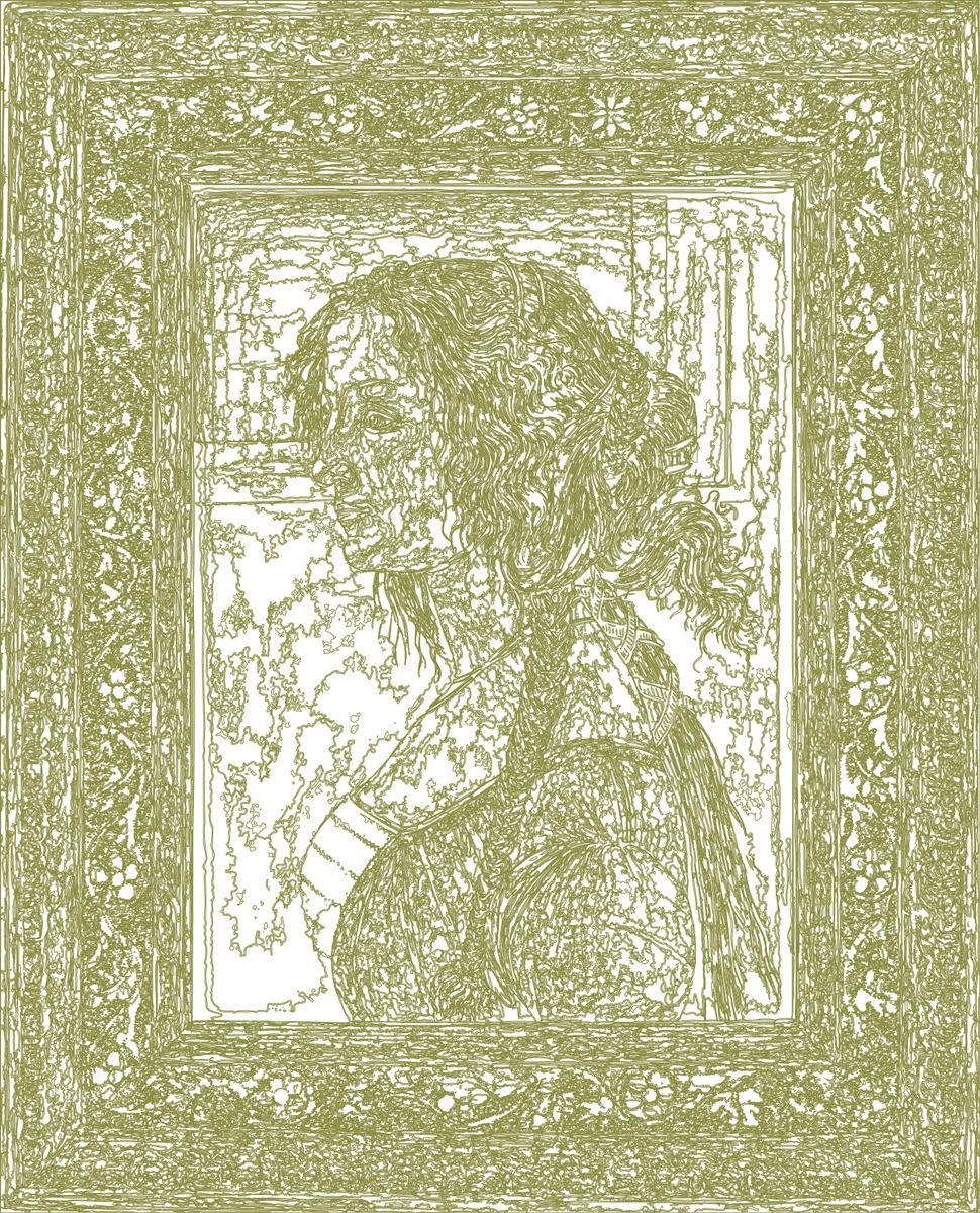 (XV-SBotticelli)/Or, 29-04-2025.2, 70 x 80 cm, traceur numérique sur papier, stylo bille