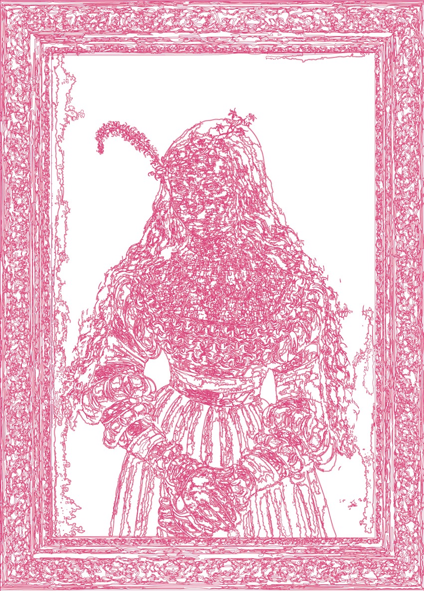 (XVI-LCranach)/Rose | 29-04-2025.7, 65 x 90 cm, traceur numérique sur papier, stylo bille