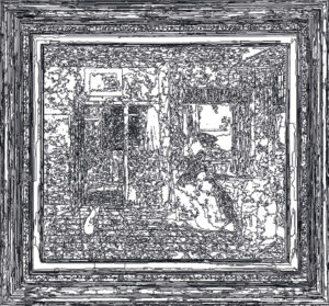 (XVII-PDHooch)/Noir, 15-08-2024.2, 70 x 80 cm, traceur numérique sur papier, stylo bille