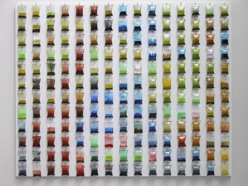 Nymphéas Décompostés I, 2000, 150 x 120 cm, Bois, sachets plastiques, pigments, eau déminéralisée